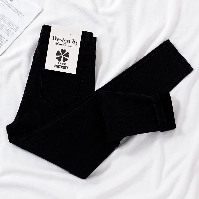 Pamuk velike čvrstoće Ležerne tanke traperice u obliku olovke Ljetne ženske crne uske hlače s džepovima Proljeće 90-ih Vintage odjeća