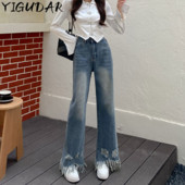 Γυναικείο τζιν παντελόνι Flare 2023 Vintage Stretch Jeans ελαστικό παντελόνι με καμπάνα Μέση κορμάκι Παντελόνι με λουλούδια Skinny Joggers