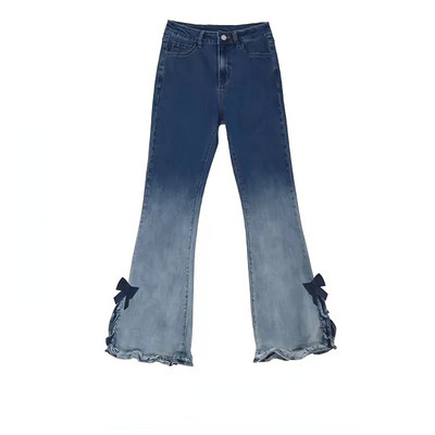 Kawaii Sweet Bow Flare Παντελόνι Γυναικείο Καθαρό Χρώμα Slim Flare Jeans Ιαπωνικό στυλ Καλοκαίρι 2023 Ψηλόμεση Vintage τζιν παντελόνι Κομψό