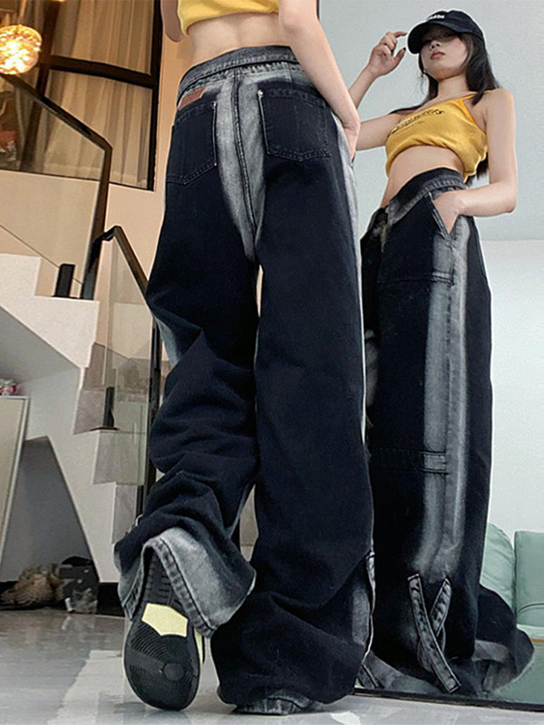 Y2k vintažiniai moteriški džinsai, 2023 m. aukštu juosmeniu, gatvės plokščiomis tiesios moteriškos džinsinės kelnės Prašmatnios laisvos moteriškos kelnės plačiomis kojomis