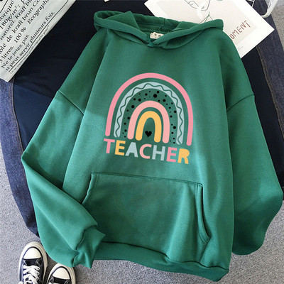 Χειμερινό ρετρό γυναικείο φούτερ με κουκούλα Υπερμεγέθη Παχύ γυναικείο πουλόβερ Casual μόδα Φθινόπωρο Δάσκαλος Φούτερ ουράνιο τόξο Γυναικεία πουλόβερ