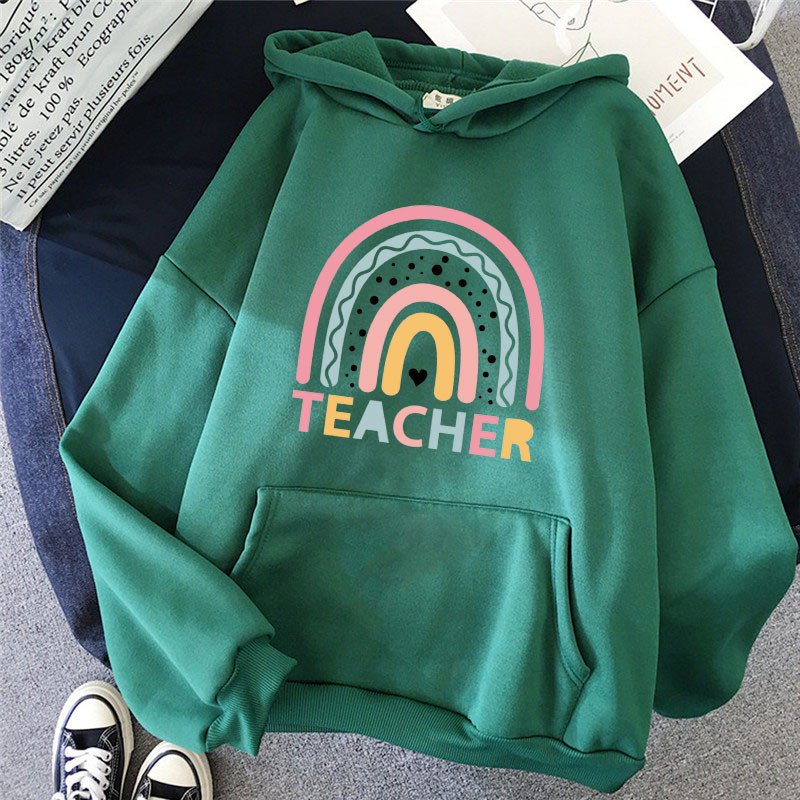 Χειμερινό ρετρό γυναικείο φούτερ με κουκούλα Υπερμεγέθη Παχύ γυναικείο πουλόβερ Casual μόδα Φθινόπωρο Δάσκαλος Φούτερ ουράνιο τόξο Γυναικεία πουλόβερ