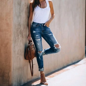 Ψηλόμεσο Skinny Ripped Jeans Γυναικεία Μόδα Παντελόνια Washed Vaqueros Denim Mom Jeans Hollow Hole Pencil Παντελόνι Femme Ropa Mujer