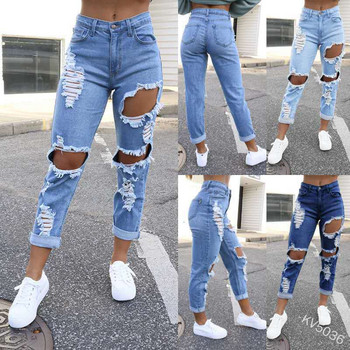 Casual Summer Ripped Hole ίσιο τζιν παντελόνι Y2K INS Ρούχα Streetwear Γυναικεία μόδα με μέση μέση