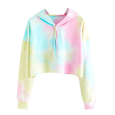 Gradient Tie Dye Κοντά φούτερ Harajuku Κορεάτικη μόδα Crop Tops Φούτερ για έφηβες Φθινοπωρινές μπλούζες Kawaii πουλόβερ τουνίκ