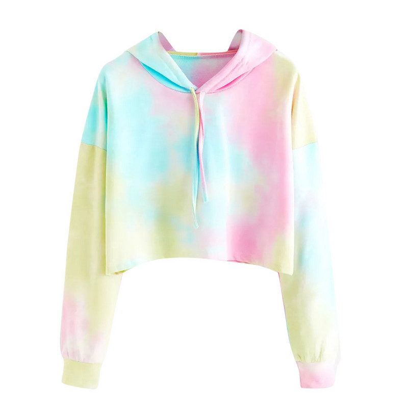 Gradient Tie Dye Κοντά φούτερ Harajuku Κορεάτικη μόδα Crop Tops Φούτερ για έφηβες Φθινοπωρινές μπλούζες Kawaii πουλόβερ τουνίκ