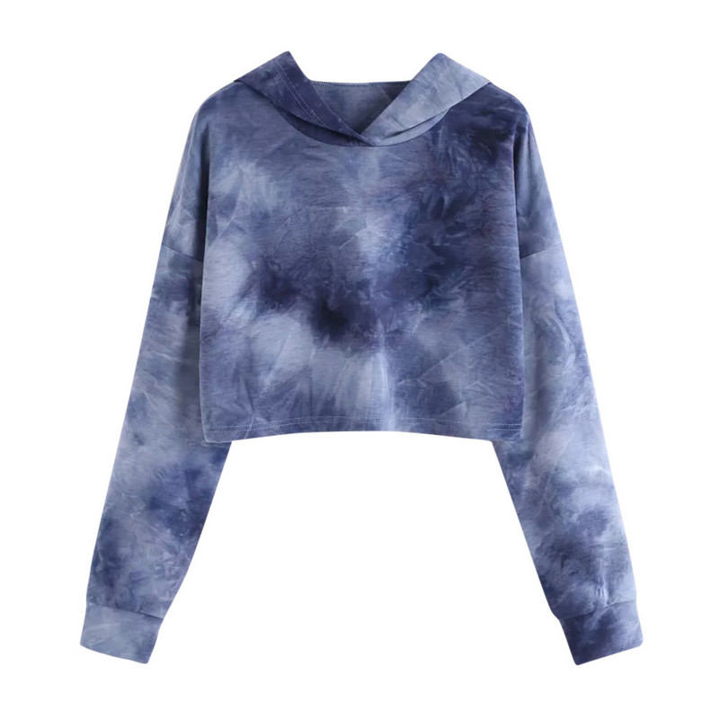 Gradient Tie Dye Κοντά φούτερ Harajuku Κορεάτικη μόδα Crop Tops Φούτερ για έφηβες Φθινοπωρινές μπλούζες Kawaii πουλόβερ τουνίκ