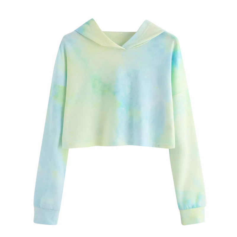 Gradient Tie Dye Κοντά φούτερ Harajuku Κορεάτικη μόδα Crop Tops Φούτερ για έφηβες Φθινοπωρινές μπλούζες Kawaii πουλόβερ τουνίκ