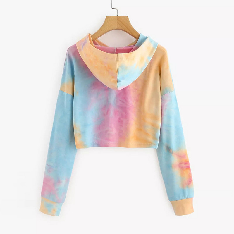 Gradient Tie Dye Κοντά φούτερ Harajuku Κορεάτικη μόδα Crop Tops Φούτερ για έφηβες Φθινοπωρινές μπλούζες Kawaii πουλόβερ τουνίκ