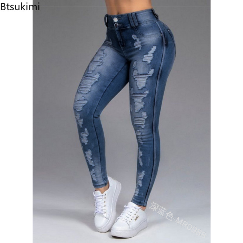 Plus veličina 5XL 6XL Ženske vintage uske traperice srednjeg struka Oštećene traperice Hlače s rubovima Destroyed Pencil Pants Ležerne traperice Ženske