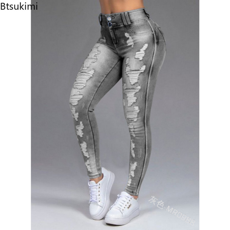 Plus veličina 5XL 6XL Ženske vintage uske traperice srednjeg struka Oštećene traperice Hlače s rubovima Destroyed Pencil Pants Ležerne traperice Ženske