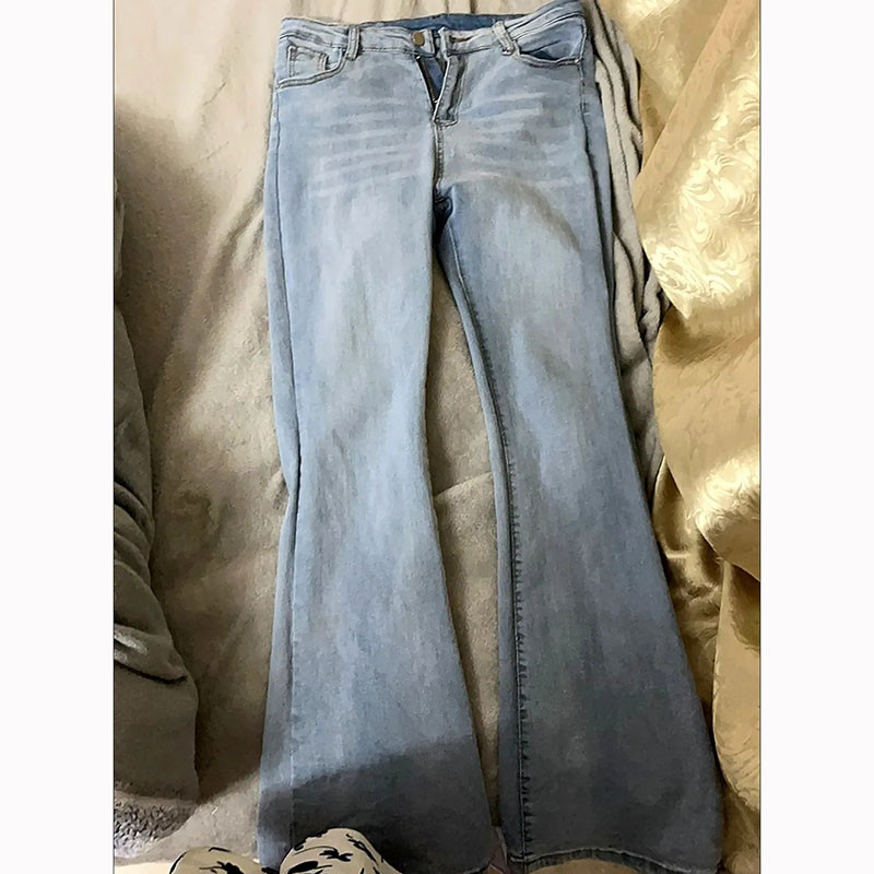 Κλασικά φαρδιά στριφώματα μονόχρωμα ίσια τζιν Κορεάτικη μόδα Ψηλόμεση ελαστικό τζιν για γυναίκες ανοιξιάτικα νέα τζιν παντού