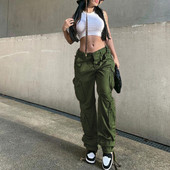 Γυναικείο παντελόνι Cargo με φαρδύ πόδι φαρδύ τζιν μόδα 90s Streetwear Hip hop τσέπες ίσιες φόρμες τζιν Y2k