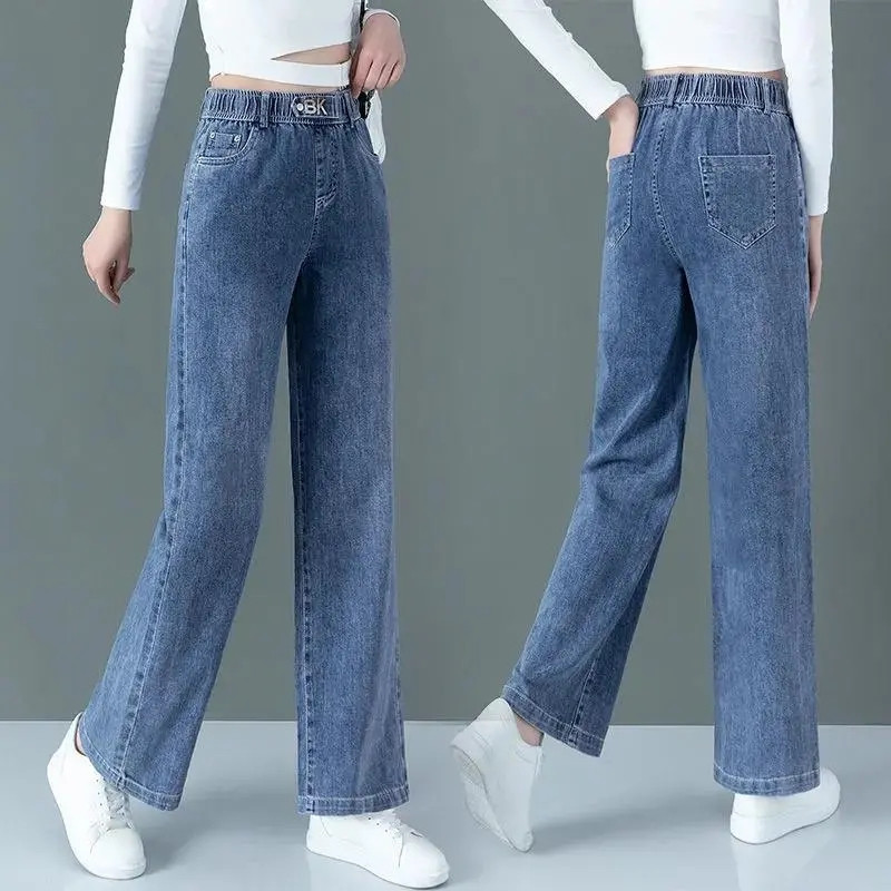 Elastične traperice visokog struka širokih nogavica Baggy Vintage ženske Vaqueros modne ravne kaubojske hlače Proljeće Jesen Nove traper hlače