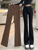 Κορεάτικη μόδα Casual γυναικεία ρούχα Τζιν vintage ψηλόμεσο μονόχρωμο τζιν με φουσκωτό απλό, λεπτό τζιν παντελόνι Streetwear