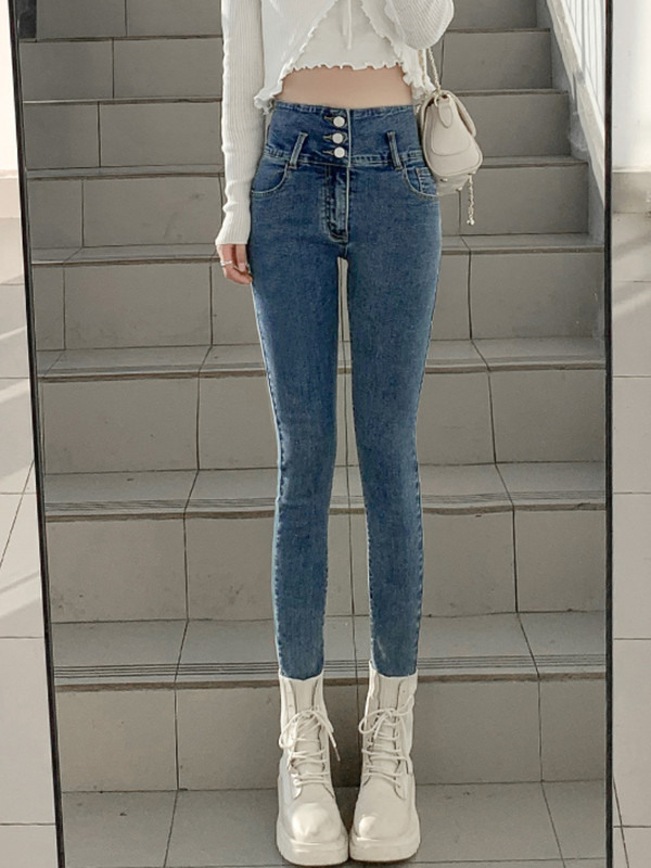 2023. aasta suvi Y2k Vintage Boyfriend Stretch teksad Naiste õhukesed pliiatspüksid Kõrge vöökohaga tänavarõivad kitsad väikesed jalad teksapüksid