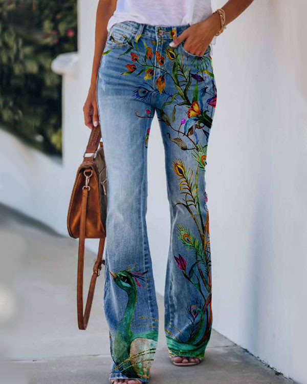 Nove tajice od umjetnog jeansa Ženske paunove 3D print Y2K plave jeggings velike veličine Ženske ležerne pencil hlače Ravne široke traperice