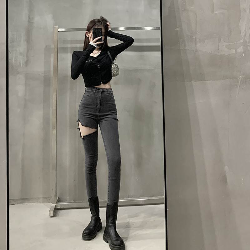 Hallid rebenenud teksad Naiste tänavarõivad 2023. aasta suveauguga Seksikad pliiatspüksid Naiste elastsed teksad, kevadised kõrge vöökohaga 2000 alumise osa