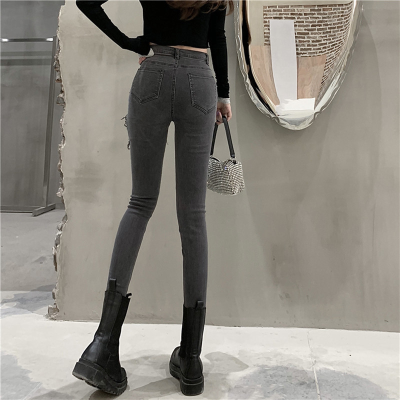 Hallid rebenenud teksad Naiste tänavarõivad 2023. aasta suveauguga Seksikad pliiatspüksid Naiste elastsed teksad, kevadised kõrge vöökohaga 2000 alumise osa