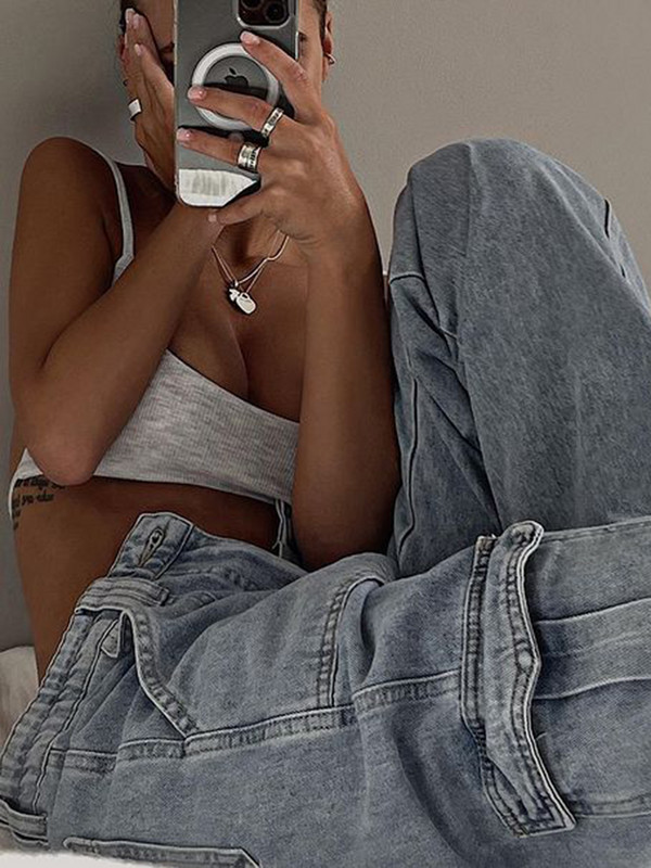 Rapwriter traper kargo hlače Ženske traperice 90-ih za djevojčice Ženska moda 2022. Vintage hlače visokog struka Harajuku Capris Streetwear