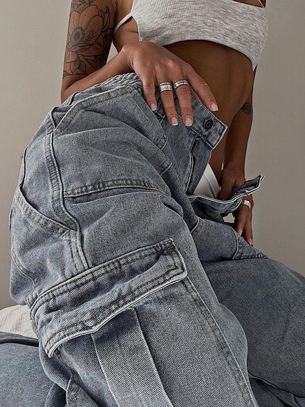 Rapwriter traper kargo hlače Ženske traperice 90-ih za djevojčice Ženska moda 2022. Vintage hlače visokog struka Harajuku Capris Streetwear