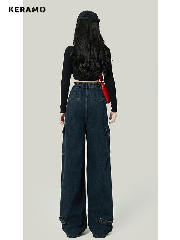 Ženske plave vintage traperice širokih nogavica, modne vrećaste ravne hlače visokog struka, High Street traper hlače za brisanje, jesenske dame Y2K