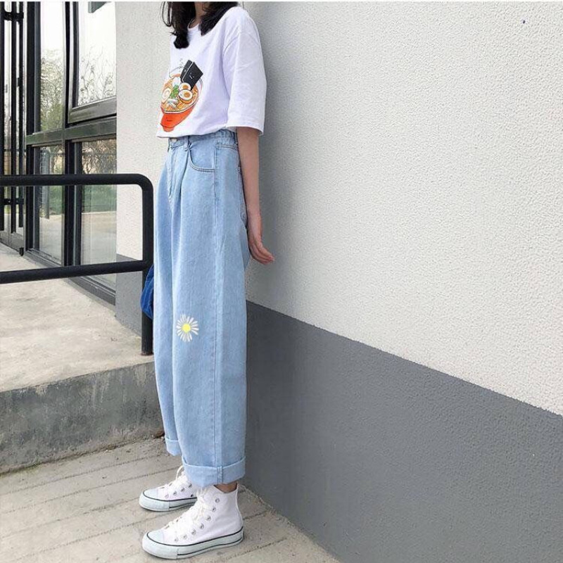 Korejske široke traperice Daisy Jeans Ženske modne nove ravne traper hlače s visokim strukom Maxi skraćene hlače širokih nogavica Ženske S-5XL