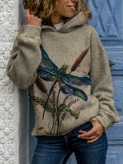 Ženska nova majica s kapuljačom, ženska široka majica s dugim rukavima, ležerna košulja, majica s kapuljačom, pejzaž, apstraktni uzorak, jesen, zima, majica s kapuljačom