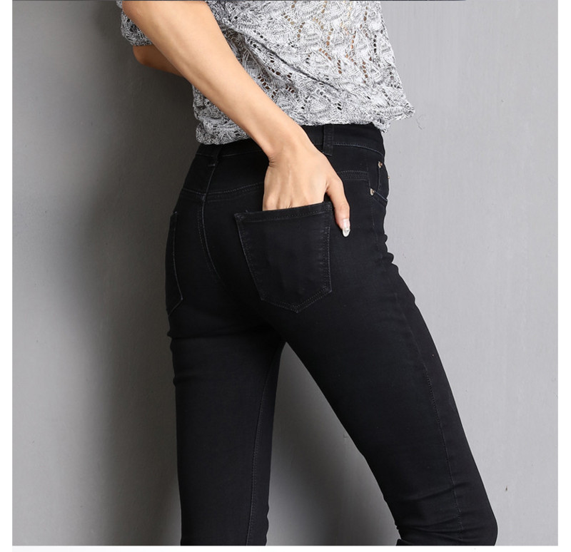 Ženske traperice Mom Jeans Plavo sive Crne ženske visoko elastične rastezljive traperice Ženske isprane traper uske pencil hlače Veličina 36 38 40