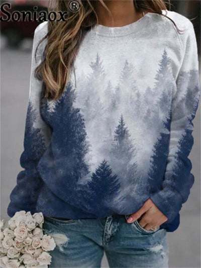 Moteriški megztiniai Dailininkai Aliejinė tapyba Miško spauda ilgomis rankovėmis moteriški pavasariniai abstraktūs kraštovaizdžio megztiniai 2021 m. rudens megztiniai