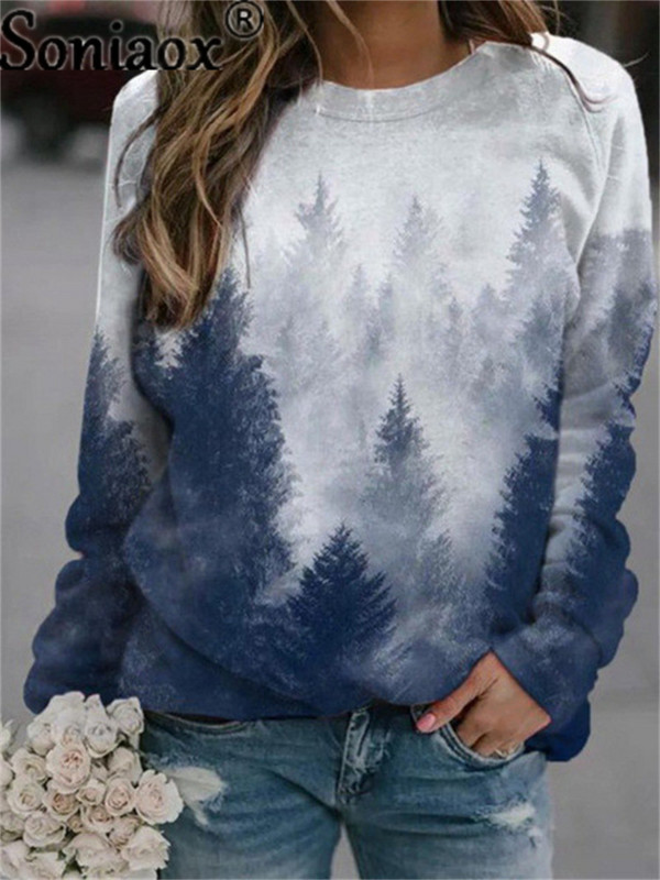 Moteriški megztiniai Dailininkai Aliejinė tapyba Miško spauda ilgomis rankovėmis moteriški pavasariniai abstraktūs kraštovaizdžio megztiniai 2021 m. rudens megztiniai