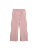 KUMSVAG 2022 Ljeto Ženske ležerne traperice Hlače širokih nogavica Jednobojne hlače visokog struka s gumbima i džepovima Ženske modne ulične traper hlače