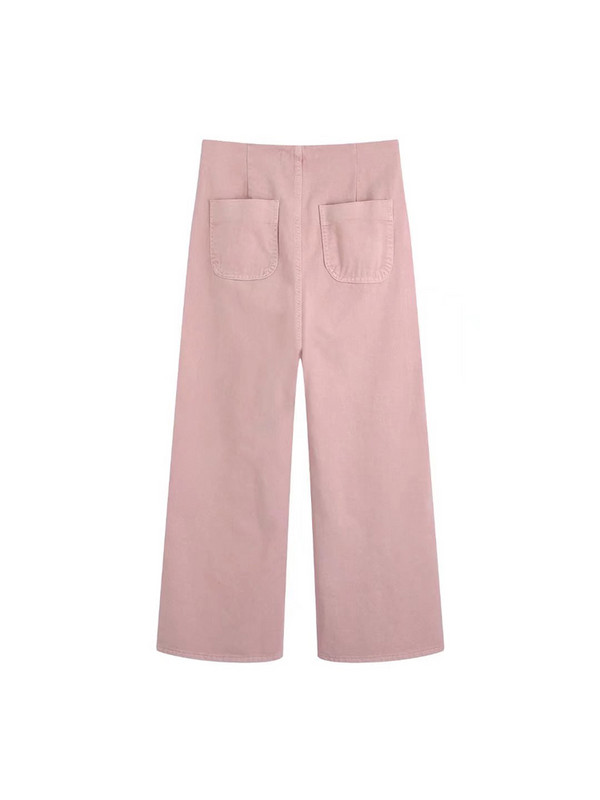 KUMSVAG 2022 Ljeto Ženske ležerne traperice Hlače širokih nogavica Jednobojne hlače visokog struka s gumbima i džepovima Ženske modne ulične traper hlače