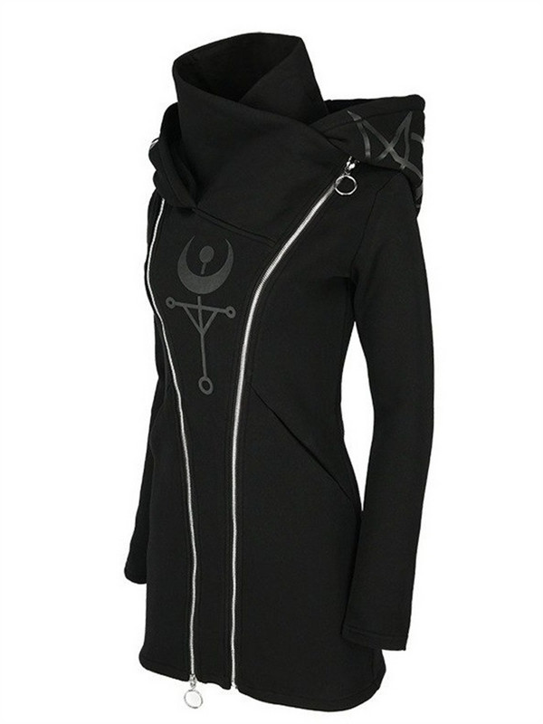 Ρετρό γοτθικό πανκ γυναικείο φούτερ με διπλό φερμουάρ Casual μαύρες κουκούλες 2022 Γυναικεία σκουρόχρωμη μπλούζα με κουκούλα για εξωτερικούς χώρους Ρούχα με κουκούλα