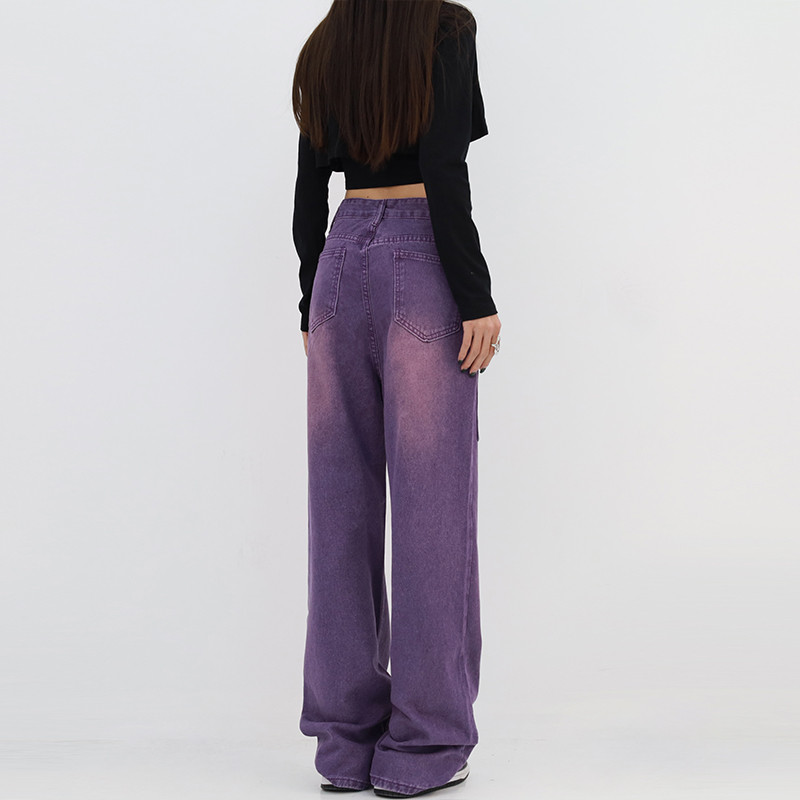 Μωβ Washed φαρδύ τζιν y2k γυναικεία φθινοπωρινά χειμερινά ρούχα 2023 vintage ίσιο τζιν παντελόνι femme Casual παντελόνι με φαρδύ πόδι