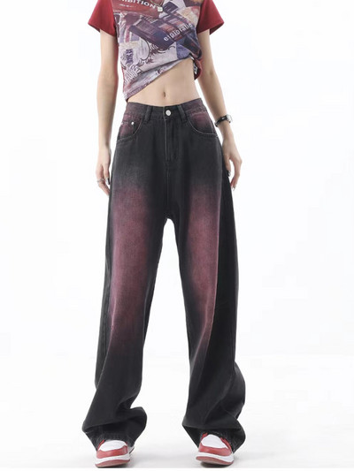 Ženske traperice Vintage široke nogavice visokog struka široke ljubičaste jeans hlače Y2k Streetwear Harajuku široke kaubojske traper hlače, ženske 2023.