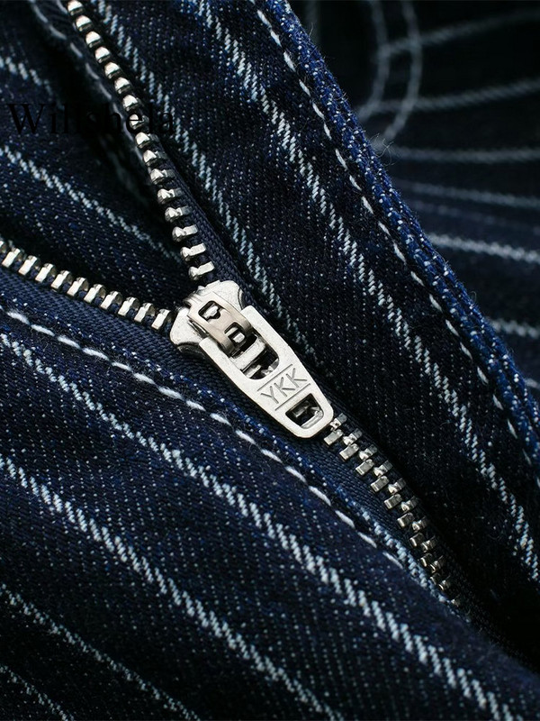 Willshela ženske modne traper tamnoplave prugaste hlače s patentnim zatvaračem Vintage Ženske šik hlače širokih nogavica Traperice