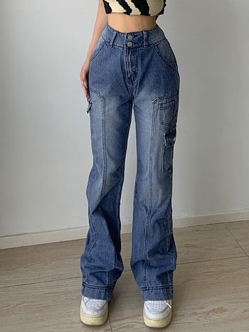 Weekeep Y2k Jeans Streetwear Γυναικεία ψηλόμεση τζιν Φαρδιές τσέπες στο πόδι Συνονθύλευμα φαρδύ παντελόνι Cargo Vintage τζιν Capris Fairycore