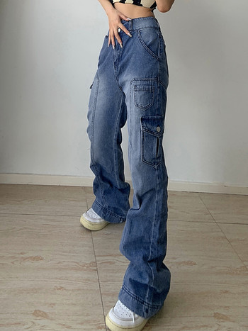 Weekeep Y2k Jeans Streetwear Γυναικεία ψηλόμεση τζιν Φαρδιές τσέπες στο πόδι Συνονθύλευμα φαρδύ παντελόνι Cargo Vintage τζιν Capris Fairycore