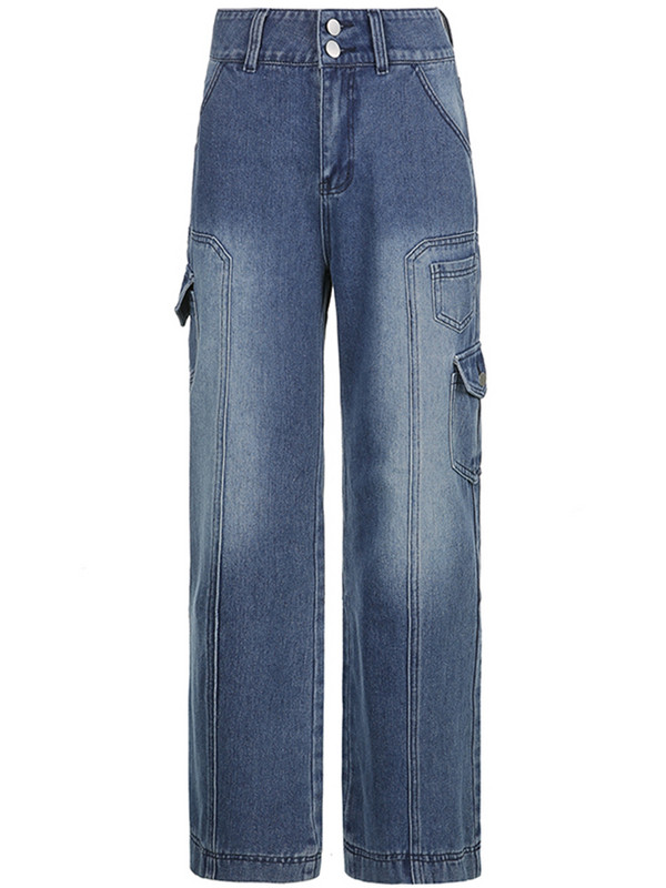 Weekeep Y2k Jeans Streetwear Γυναικεία ψηλόμεση τζιν Φαρδιές τσέπες στο πόδι Συνονθύλευμα φαρδύ παντελόνι Cargo Vintage τζιν Capris Fairycore