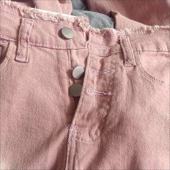 High Street Pink Flared Jeans για Γυναικεία Vintage Μονό στήθος ψηλόμεσο παντελόνι τζιν με τραχιές άκρες Streetwear Slim παντελόνι Y2k