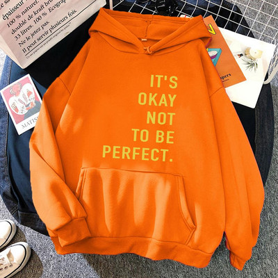 Είναι εντάξει να μην είσαι τέλεια με στάμπες γυναικεία χιπ χοπ πολύχρωμα streetwear Casual ζεστά ρούχα Φαρδιά πουλόβερ Γυναικεία κουκούλα