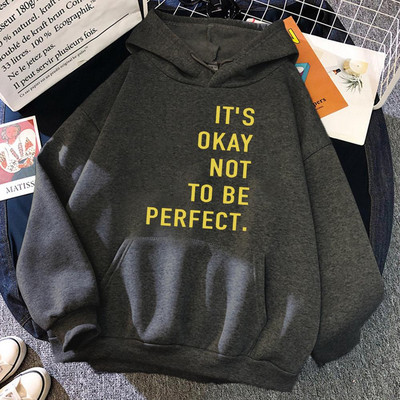 Είναι εντάξει να μην είσαι τέλεια με στάμπες γυναικεία χιπ χοπ πολύχρωμα streetwear Casual ζεστά ρούχα Φαρδιά πουλόβερ Γυναικεία κουκούλα