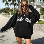 Seeyoushy Chest Skull Claw Print 90's Trend Vintage Γυναικείο τοπ Y2K αισθητικής γυναικείας λαιμόκοψης Hoodie Street 2023 Harajuku Halloween