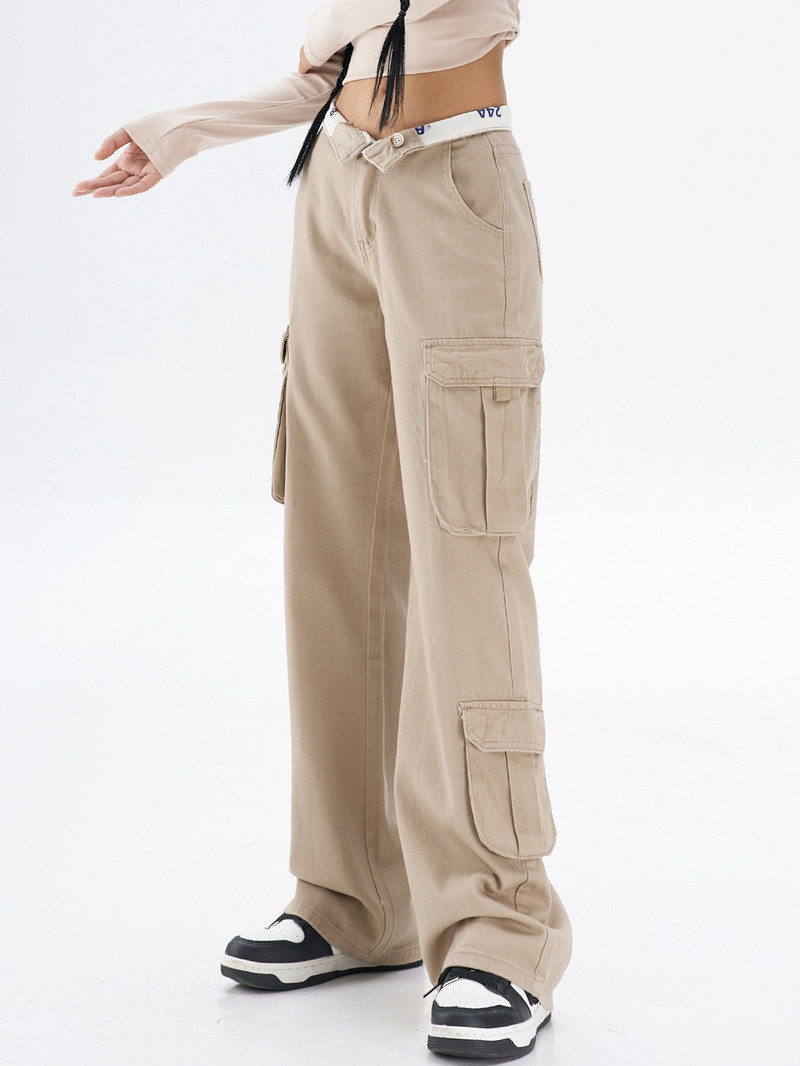 ZHISILAO Χακί Χακί Γυναικείο Τζιν Χαμηλόμεσο για Γυναικεία Y2k φαρδιά τσέπη Harajuku Streetwear Ολόσωμο τζιν παντελόνι Streetwear παντελόνι 2023