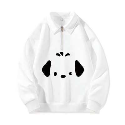 Jielur Apricot χαριτωμένο φερμουάρ Polo λαιμόκοψη Chicly εκτύπωση Γυναικείες κουκούλες Winter Pure Color Fashion Απλές casual χαλαρές γυναικείες κουκούλες