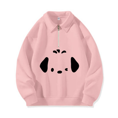 Jielur Apricot χαριτωμένο φερμουάρ Polo λαιμόκοψη Chicly εκτύπωση Γυναικείες κουκούλες Winter Pure Color Fashion Απλές casual χαλαρές γυναικείες κουκούλες