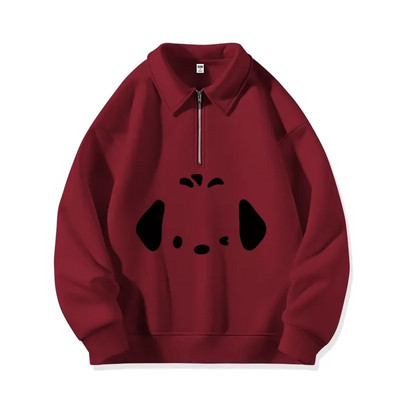 Jielur Apricot χαριτωμένο φερμουάρ Polo λαιμόκοψη Chicly εκτύπωση Γυναικείες κουκούλες Winter Pure Color Fashion Απλές casual χαλαρές γυναικείες κουκούλες