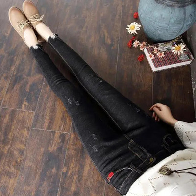 Ανοιξιάτικο φθινόπωρο με σπασμένη τρύπα με μολύβι τζιν κορεατικής μόδας ψηλόμεσο στενό παντελόνι Streetwear Γυναικεία Stretch τζιν σε συν μέγεθος