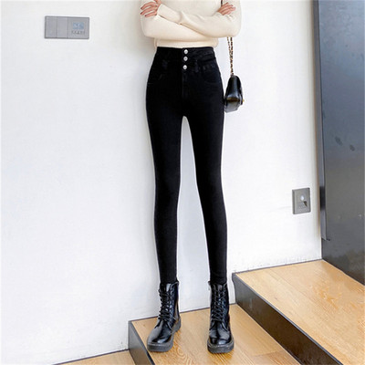 Kevad-sügis naised Kõrge vöökohaga Teksad Jalapüksid Must Hall Korea Mood Stretch Õhuke Kitsad Denim Pliiatspüksid Püksid Naistele